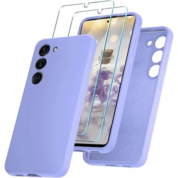 Hoesje Geschikt Voor Samsung Galaxy S23 Plus Hoesje siliconen Lila zacht siliconen hoesje TPU backcover - Met Screenprotector - 2 stuks