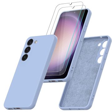 Hoesje Geschikt Voor Samsung Galaxy S23 Plus Hoesje siliconen Licht Blauw zacht siliconen hoesje TPU backcover – Met Screenprotector - 2 stuks