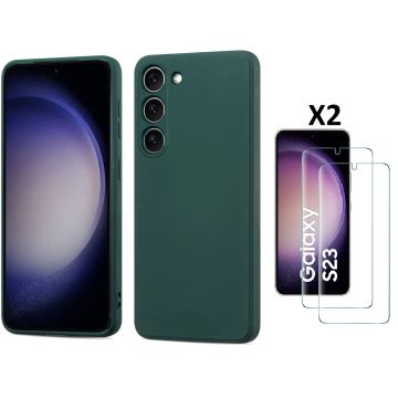 Hoesje Geschikt Voor Samsung Galaxy S23 Hoesje siliconen Pine Groen zacht siliconen hoesje TPU backcover - Met Screenprotector - 2 stuks