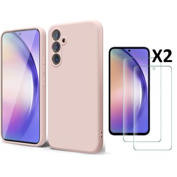 Hoesje Geschikt Voor Samsung Galaxy A54 Hoesje siliconen Pine Sand zacht siliconen hoesje TPU backcover - Met Screenprotector - 2 stuks