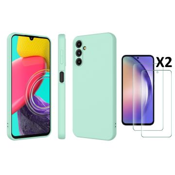 Hoesje Geschikt Voor Samsung Galaxy A54 Hoesje siliconen Mint Groen zacht siliconen hoesje TPU backcover - Met Screenprotector - 2 stuks