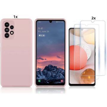 Samsung Galaxy A52 Hoesje Soft Nano Silicone Backcover Gel Licht Roze Met 2x Glazen Screenprotector