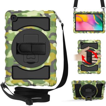 Samsung Galaxy Tab A7 Hoes Kids Case - 10.4 - (2020/2022) - Robuuste Hybridee Armor met Handband - Camouflage Groen