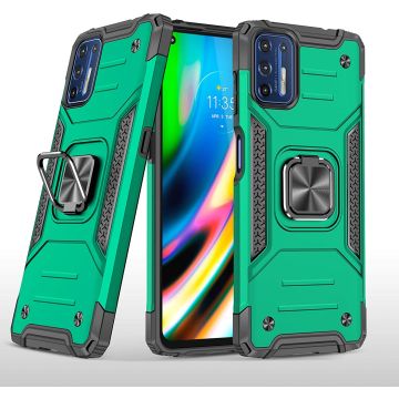 Motorola G9 Plus Hoesje Heavy Duty Armor Hoesje Groen - Motorola G9 Plus Case Kickstand Ring cover met Magnetisch Auto Mount