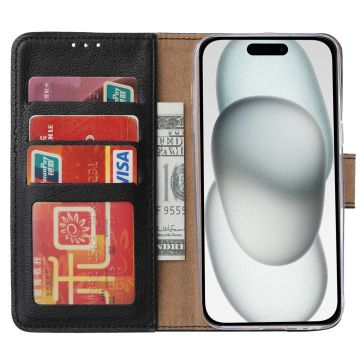 Hoesje Geschikt voor iPhone 15 hoesje bookcase met 2x screenprotector – Zwart