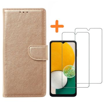 Samsung A13 hoesje Goud bookcase - Samsung Galaxy A13 4G hoesje bookcase portemonnee hoesje - A13 Hoesje book cover - hoesjes Samsung A13 screenprotector / 2X Beschermglas