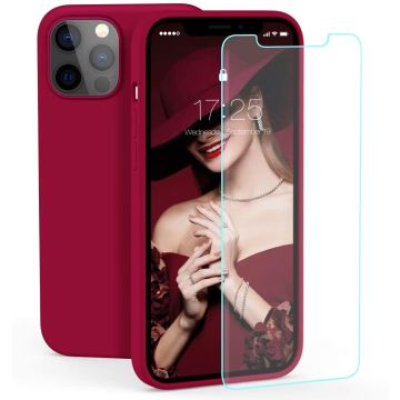 Hoesje Geschikt voor iPhone 12 Mini Hoesje - Soft Nano siliconen cover TPU backcover - Wijnrood met 1x Screenprotector