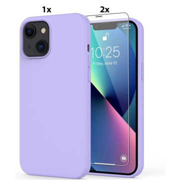 Hoesje Geschikt voor iPhone 12 Mini Soft Nano siliconen Gel Lila Paars Hoesje Met 2X Glazen screenprotector