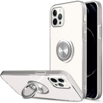 Hoesje Geschikt voor iPhone 12 Pro Max hoesje Luxe Backcover case Metalen Ring houder - Transparant