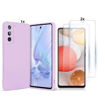 Samsung Galaxy S21 FE Hoesje Soft Nano Silicone Backcover Gel Lavendel Paars Met 2x Glazen Screenprotector