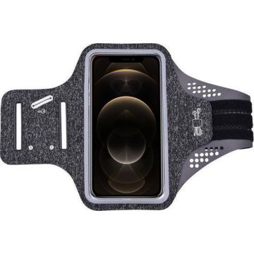 Geschikt voor iPhone 12 Pro hardloop telefoonhouder – armband - sportband - van stof - Zwart