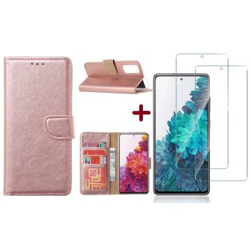 Samsung S20 FE 2022 hoesje - bookcase Rose Goud - Galaxy S20 FE wallet case portemonnee hoesje - S20 FE book case hoes cover Met 2X screenprotector / tempered glass
