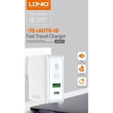 2 in 1 Oplader 30W Stekker USB C + USB A en iPhone Kabel - Snellader - Fast Charger - Wit