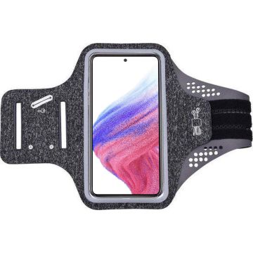 Hoesje Geschikt voor Samsung Galaxy A53 hardloop telefoonhouder – armband - sportband - van stof - Zwart