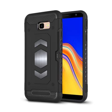Ntech Samsung Galaxy J4 Plus (2018) Luxe Armor Case Pashouder - Zwart