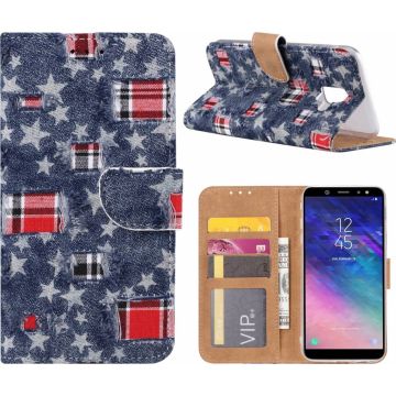 Samsung Galaxy J6 (2018) Sterretjes & Denim Design Booktype Kunstleer Hoesje Met Pasjesruimte