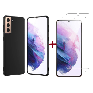 Samsung Galaxy S21 Plus hoesje - Zwart TPU case - Samsung S21 Plus backcover Soft TPU case Met Samsung S21 Screenprotector - 2 Pack