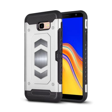 Ntech Samsung Galaxy J4 Plus (2018) Luxe Armor Case Pashouder - Zilver
