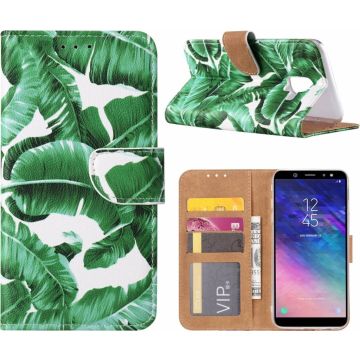Samsung Galaxy A6+ Plus (2018) Blaadjes Design Booktype Kunstleer Hoesje Met Pasjesruimte