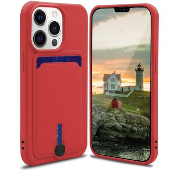 Hoesje Geschikt voor iPhone 13 Pro Max Met pasjehouder – siliconen backcover – Rood