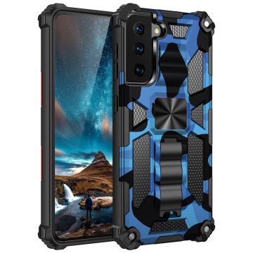 Samsung S20 hoesje armor case Heavy Duty Shockproof Military Grade - Samsung Galaxy S20 hoesje kickstand cover Camouflage Blauw