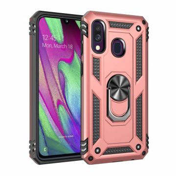 Samsung Galaxy A40 Armor Hoesje Ringhouder TPU - Rose goud