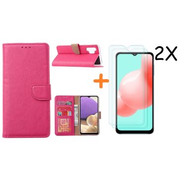 Samsung A32 hoesje bookcase Pink - Galaxy A32 4G hoesje portemonnee wallet case - A32 book case hoes cover - Galaxyt A32 4G screenprotector / 2X tempered glass