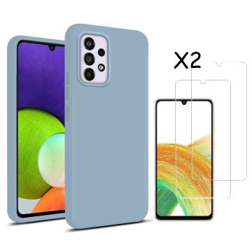 Samsung A33 hoesje silicone soft cover Licht Blauw - Samsung Galaxy A33 5G Silicone colour hoesje - Galaxy A33 case Liquid Nano Silicone cover - A33 Screenprotector 2 pack