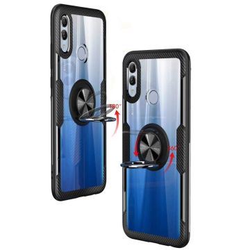 Samsung Galaxy A40 Luxe Back Hoesje & Metale Ring houder - Zwart