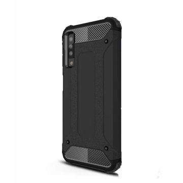 Samsung Galaxy A7 2018 Zwart Anti Shock Dual Layer Hybrid Armor Carbon hoesje