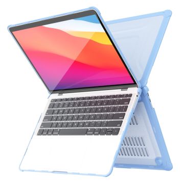 Hoes Geschikt voor Macbook Air 13 inch Hoes Licht Blauw shockproof heavy duty hoesje - Macbook Air M1 2021 2020 2019 2018 / A2337 A2179 A1932 case met Opvouwbare kickstand hoes hardcover