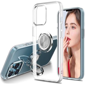 Hoesje Geschikt voor iPhone 13 hoesje Transparant Luxe Backcover - Hoesje Geschikt voor iPhone 13 - Hoesje Geschikt voor iPhone 13 case met Metalen Ring houder - Transparant