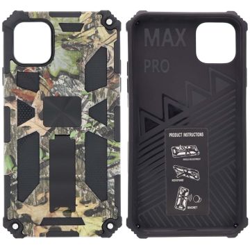 Hoesje Geschikt voor iPhone 11 Pro Max Hoesje - Rugged Extreme Backcover Blaadjes Camouflage met Kickstand - Groen