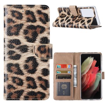 Samsung S21 Ultra Hoesje Luipaard - Samsung Galaxy S21 Ultra Boekcase / Portemonnee Hoesje - Luipaard hoesje Samsung S21 Ultra