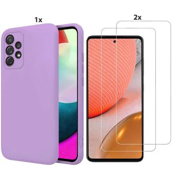 Samsung Galaxy A72 Hoesje Soft Nano Silicone Backcover Gel Lavendel Paars Met 2x Glazen Screenprotector