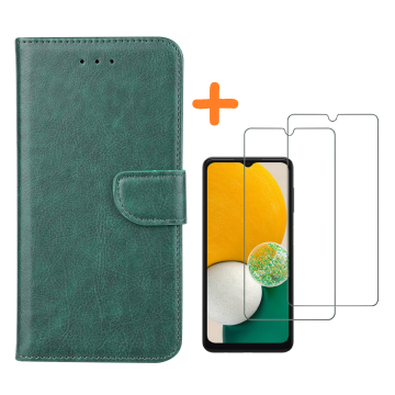Samsung Galaxy A13 5G / A04s hoesje bookcase Met 2x screenprotector beschermglas – Groen