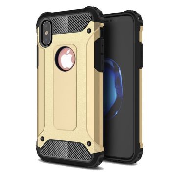 Ntech hoesje Geschikt voor iPhone X / Xs Dual layer Rugged Armor hoesje - Goud