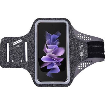 Hoesje Geschikt voor Samsung Galaxy Z Flip 3 hardloop telefoonhouder – armband - sportband - van stof - Zwart