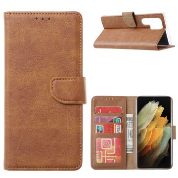 Samsung S22 Ultra Hoesje BookCase Bruin - Samsung Galaxy s22 Ultra hoesje wallet case - Hoesje Samsung S22 Ultra bookcase - Galaxy S22 Ultra portemonnee hoesje book case cover