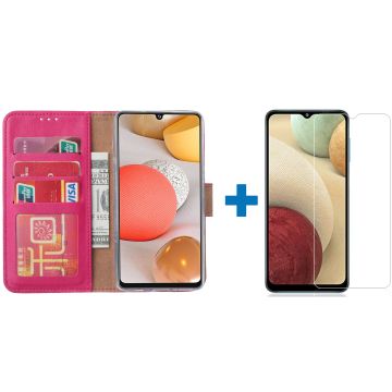 Samsung a12 hoesje bookcase Pink - Samsung galaxy a12 hoesje - 1x Samsung a12 screenprotector screen protector