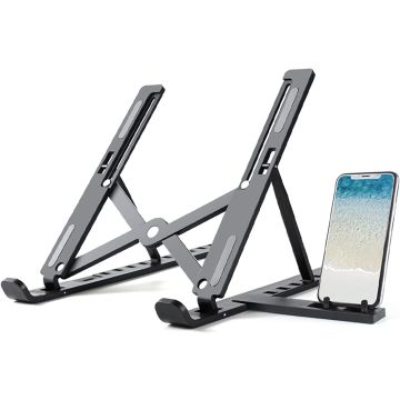 Tablet Houder / Laptop Standaard en smartphone Houder 2 in1 - Laptop Houder - Laptopstandaard -Bureaustandaard Ergonomische Zwart