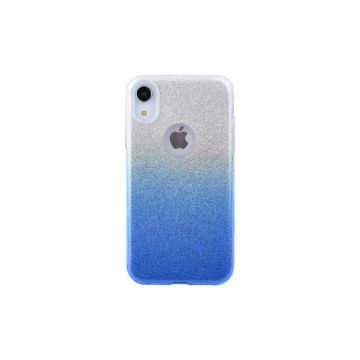 Ntech hoesje Geschikt voor iPhone Xr - Glamour Glitter Dual Layer Back Cover TPU Hoesje - Zilver & Blauw