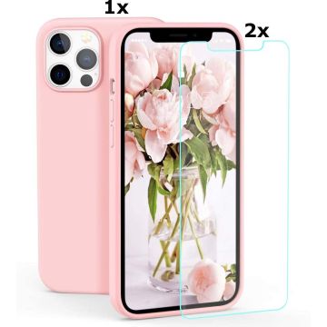 Hoesje Geschikt voor iPhone 13 Soft Nano siliconen Gel Roze Hoesje Met 2X Glazen screenprotector