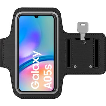 Sportarmband geschikt voor Samsung Galaxy A05s - Hardloop Telefoonhouder - Armband - Sportband - Zwart