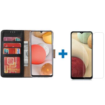 Samsung a12 hoesje - bookcase Zwart - Samsung Galaxy a12 hoesje - 1x Samsung a12 screenprotector screen protector