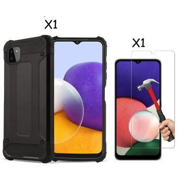 Samsung A22 5G Hoesje Schokbestendig Hybride hoesje - Samsung Galaxy A22 Hoesje Rugged Armour Cover Heavy Duty Zwart - Galaxy A22 1x Screenprotector