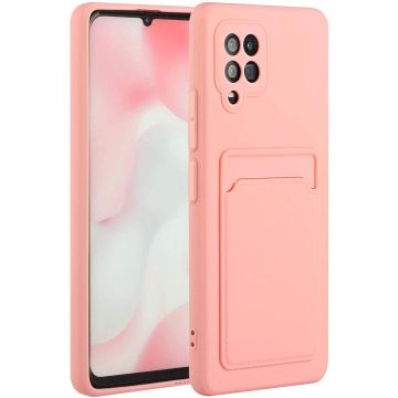 Samsung A32 Hoesje met pasjeshouder Licht Rose - Samsung Galaxy A32 5G hoesje Soft silicone colour case met kaarthouder