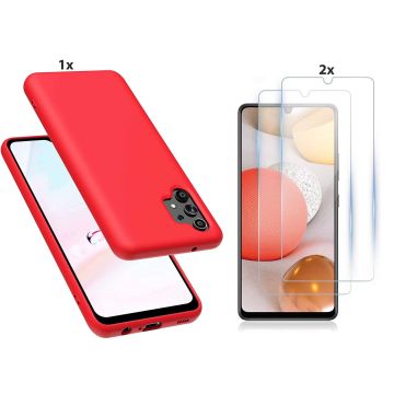 Samsung Galaxy A32 5G Hoesje Soft Nano Silicone Backcover Gel Rood Met 2x Glazen Screenprotector