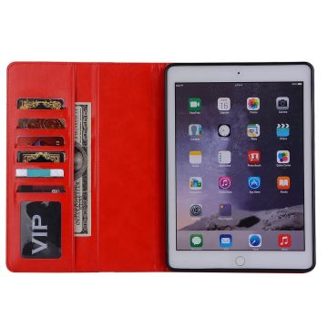 Ntech Apple iPad 9.7 (2018-2017) Premium Luxe hoesje Folio Cover hoesje Met 6 Pasjesruimte Rood