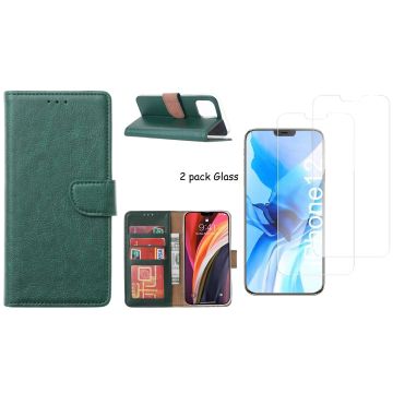 Hoesje Geschikt voor iPhone 12 Pro Max hoesje - portemonnee bookcase / wallet cover Groen + 2x tempered glass / Screenprotector